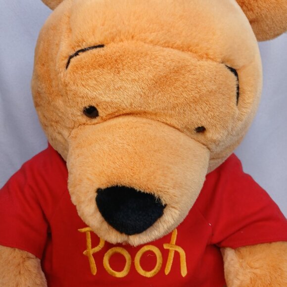 Large Disney Pooh Red Tshirt Plush Stuffed Animal 24" Preowned 19" Sitting - Picture 3 of 8